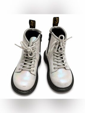 Dr. Martens Kids Size 12 White Iridescent Lace Up Combat Boots Side Zip high top